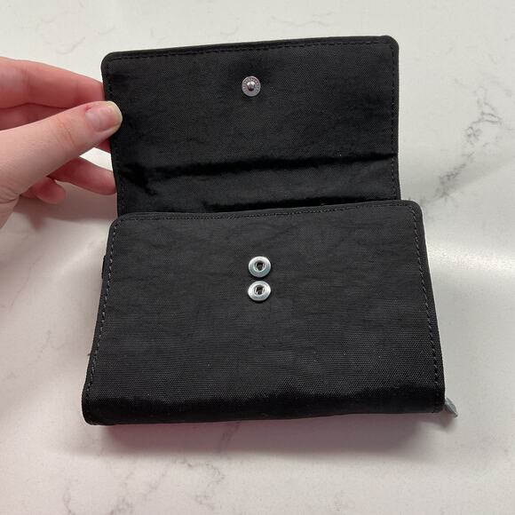 Kipling Womens Trifold Compact Wallet Black Snap Button Closure - Picture 6 of 12